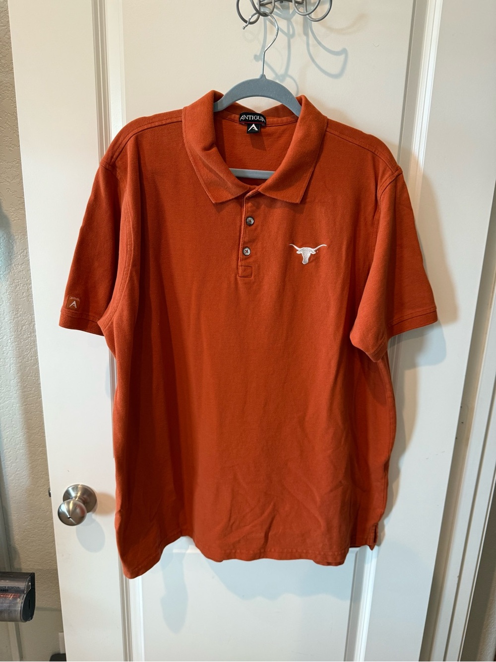 Antigua Orange Short-Sleeve Polo with Embroidered Longhorn